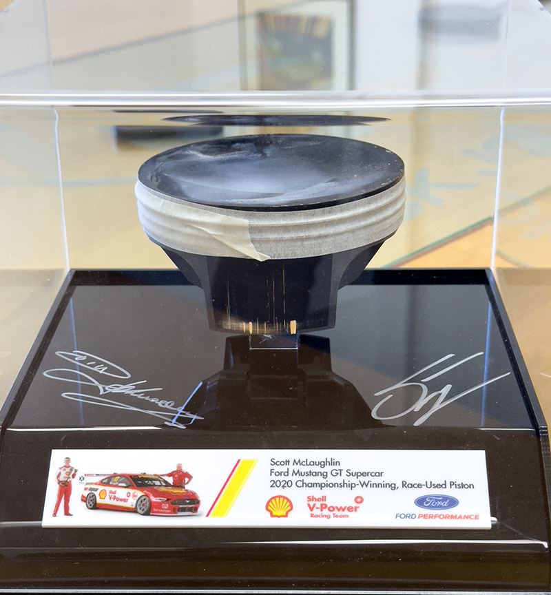 2020 Championship-Winning, Race-Used Mustang GT Piston - signed by Dick Johnson and Scott McLaughlin