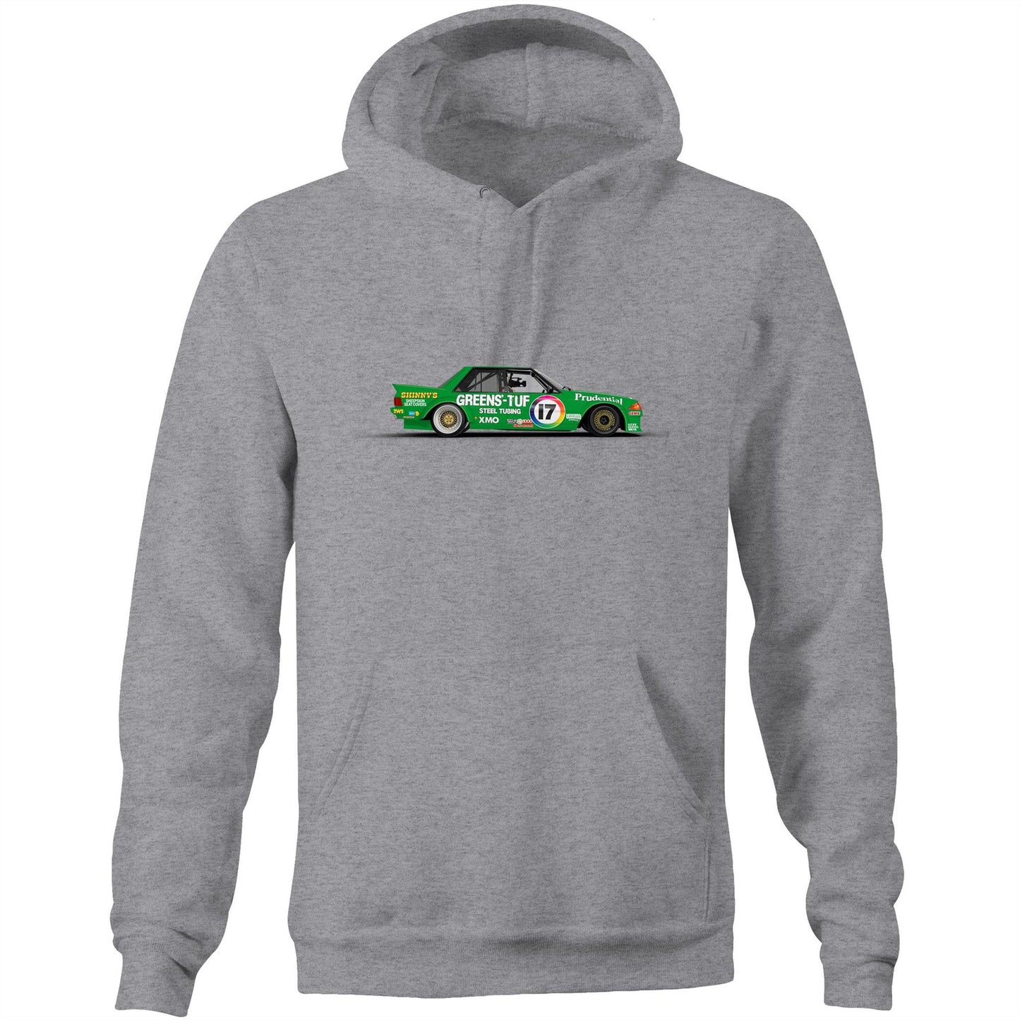 1983 Bathurst 1000 Greens'-Tuf Ford Falcon XE Side View Hoodie