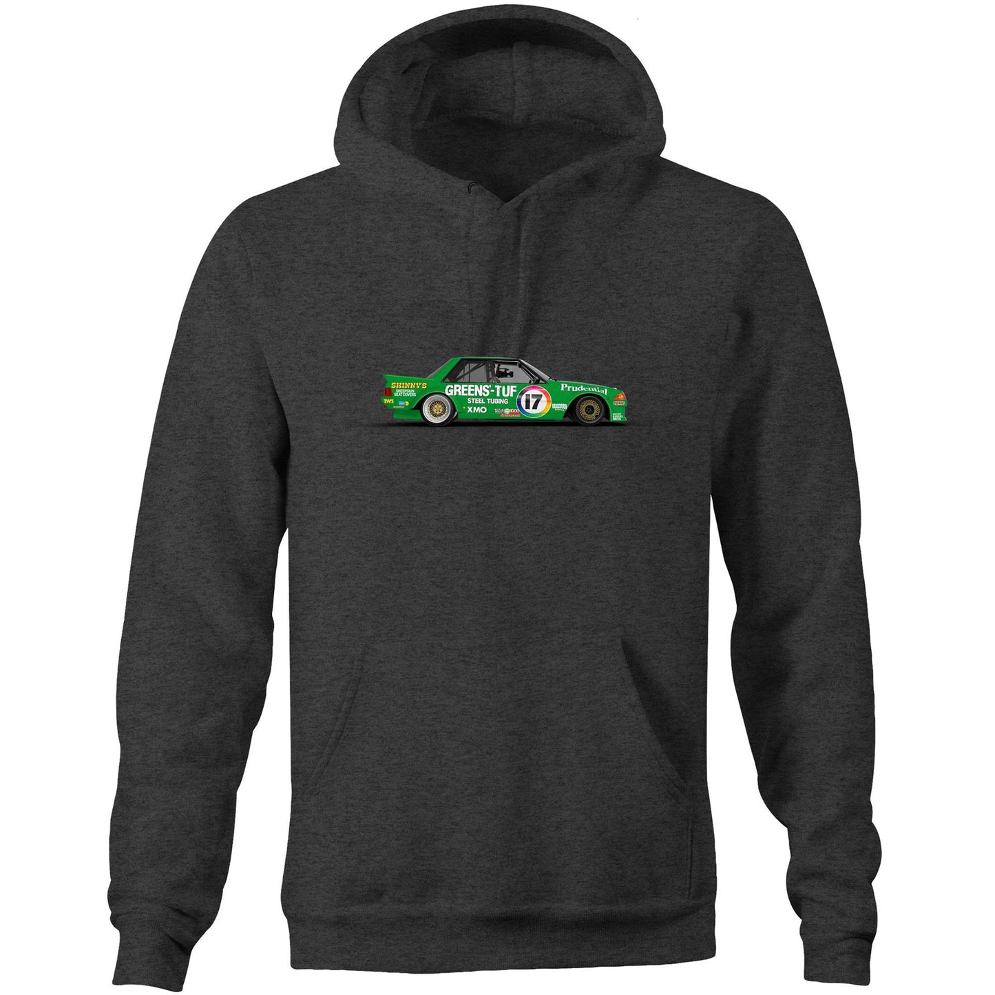 1983 Bathurst 1000 Greens'-Tuf Ford Falcon XE Side View Hoodie