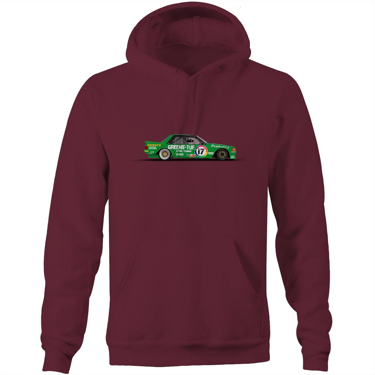 1983 Bathurst 1000 Greens'-Tuf Ford Falcon XE Side View Hoodie